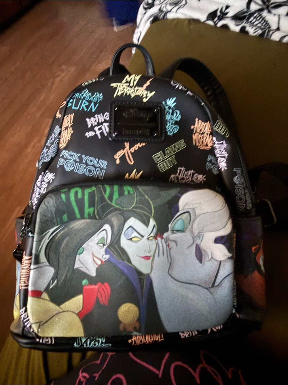 Disney Black Graphic Villains Mini Backpack with Colorful Graffiti Accents